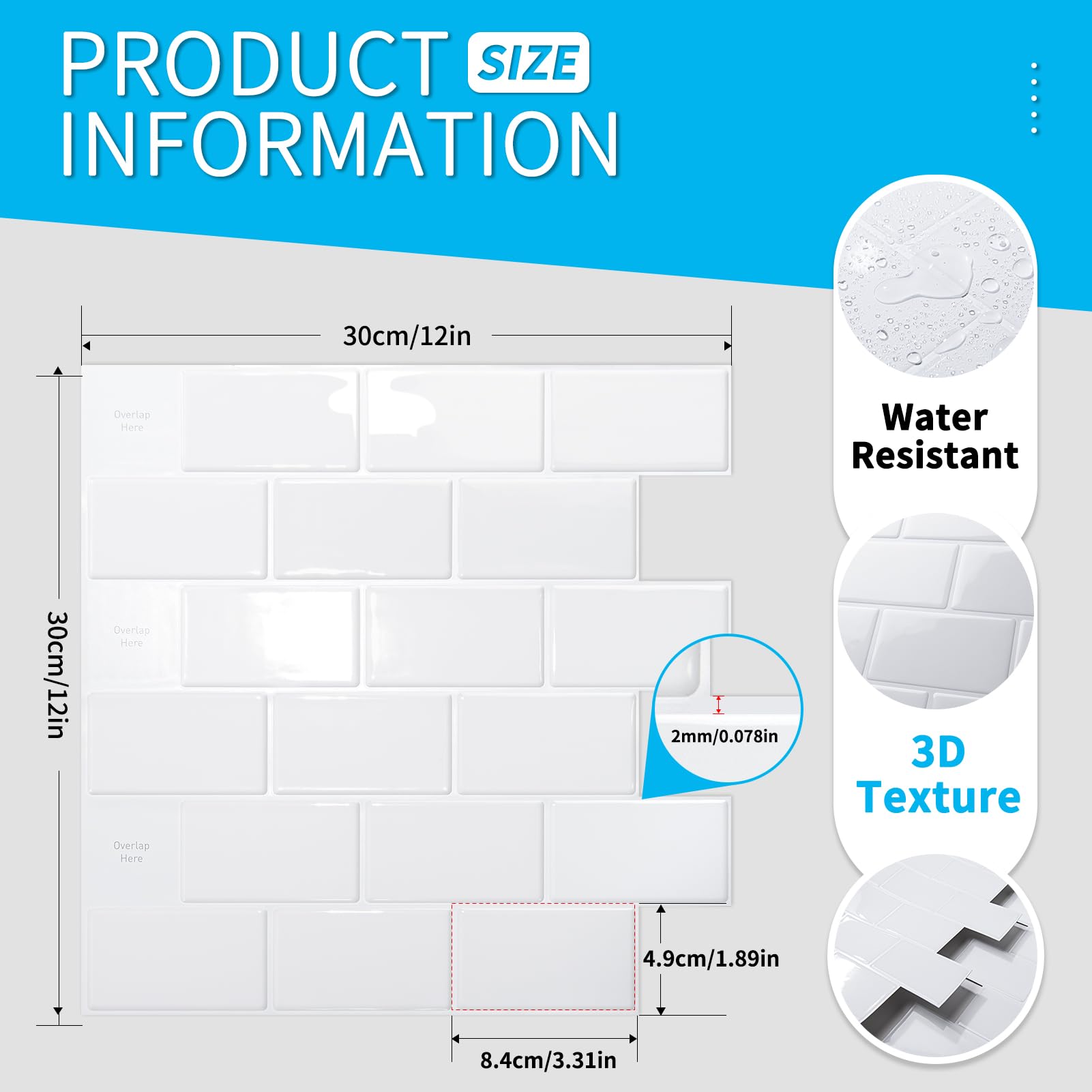 Art3d Lot de 10 autocollants pour carrelage mural - Blanc - Motif métro - Pour cuisine et salle de bain