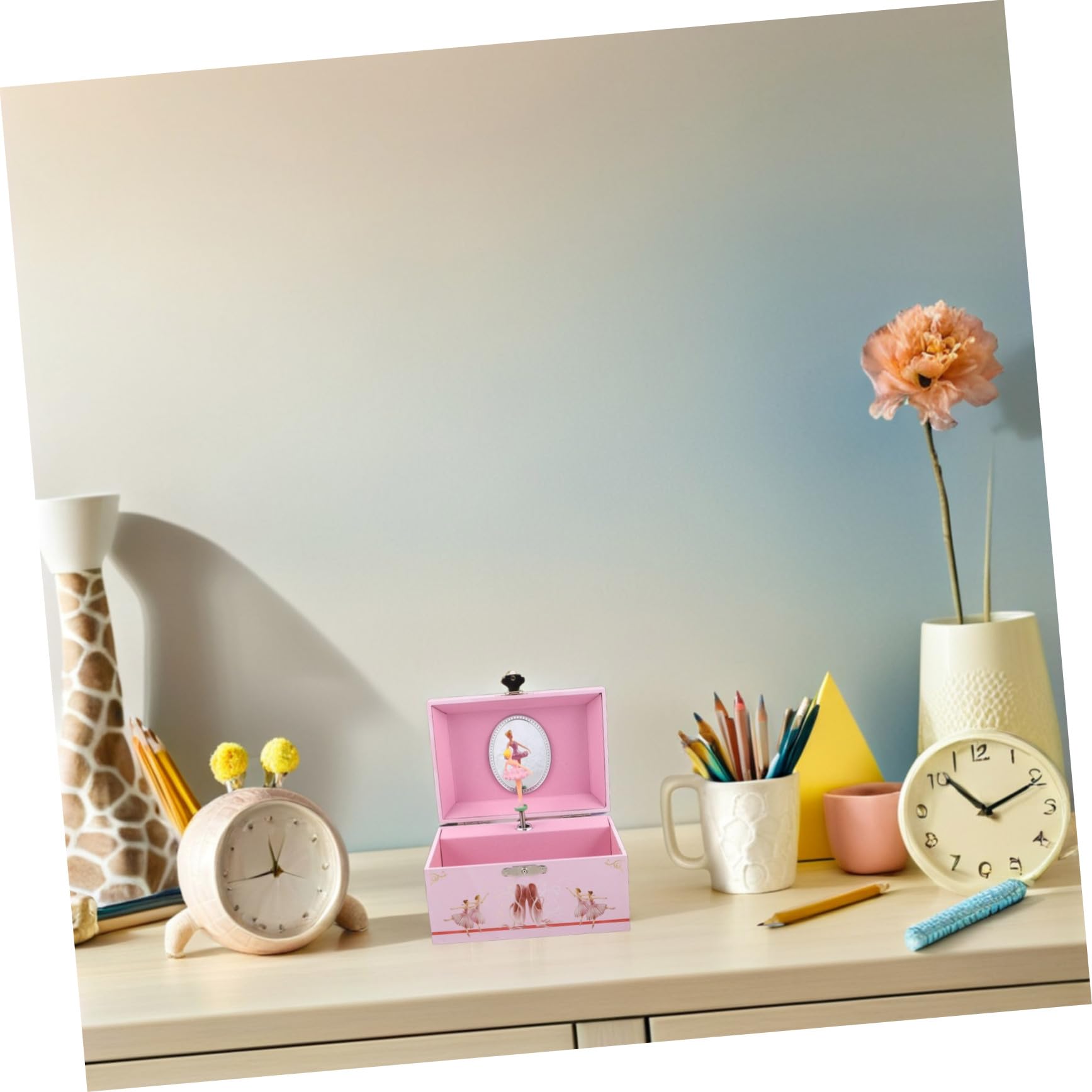 Gatuida Caja de Música Delicada en MDF con Bailarina Giratoria para Niñas Joyero Musical Rosa Almacenamiento de Joyas Adecuado para Habitación Infantil