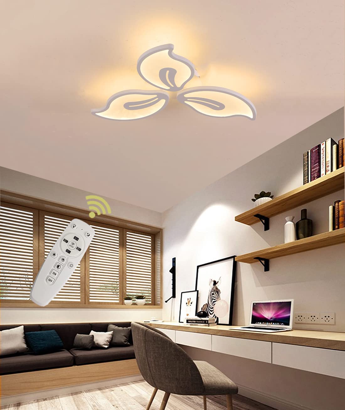 Modern LED Dimmable Ceiling Light,36W Flower Shape Flush Mount Chandelier - 20.5" Acrylic Ceiling Lamp Fixture with Remote Control for Living Room Bedroom Aisle Children's Room