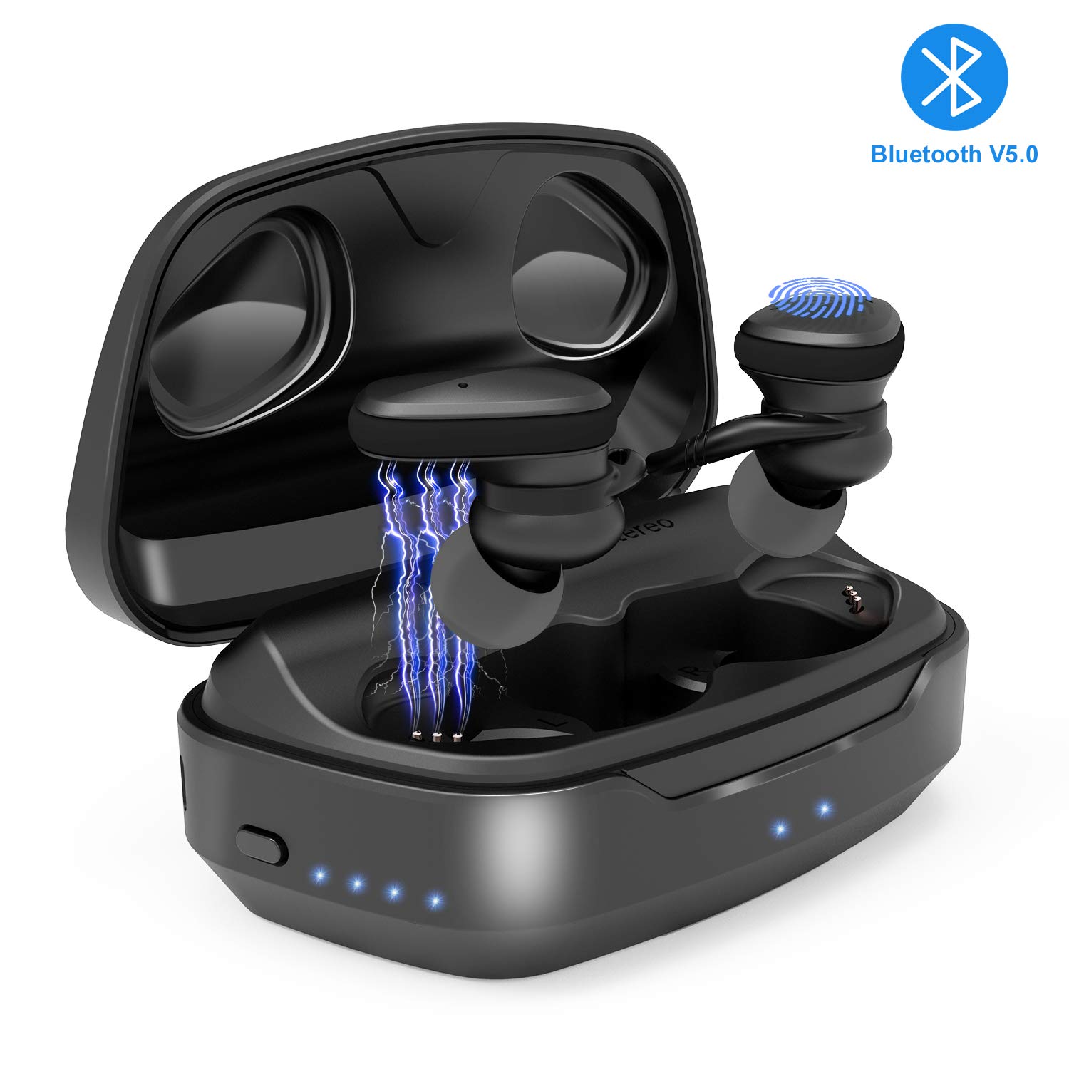 Wlife TWS Bluetooth Headphones 5.0 Wlife Wireless Bluetooth Headphones 2000 mAh Waterproof IPX5 Sport 90H Charging Case with Built-In Microphone for iPhone Samsung Huawei iPad Tablet