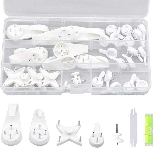 Mikihat 39 Pieces Non Trace Wall Hooks, White Hardwall Drywall Picture Hanging Hooks, Invisible Picture Hooks, Picture Hanging Hooks for Hanging Paintings Clock Wedding Photos Mirror Wall Studs