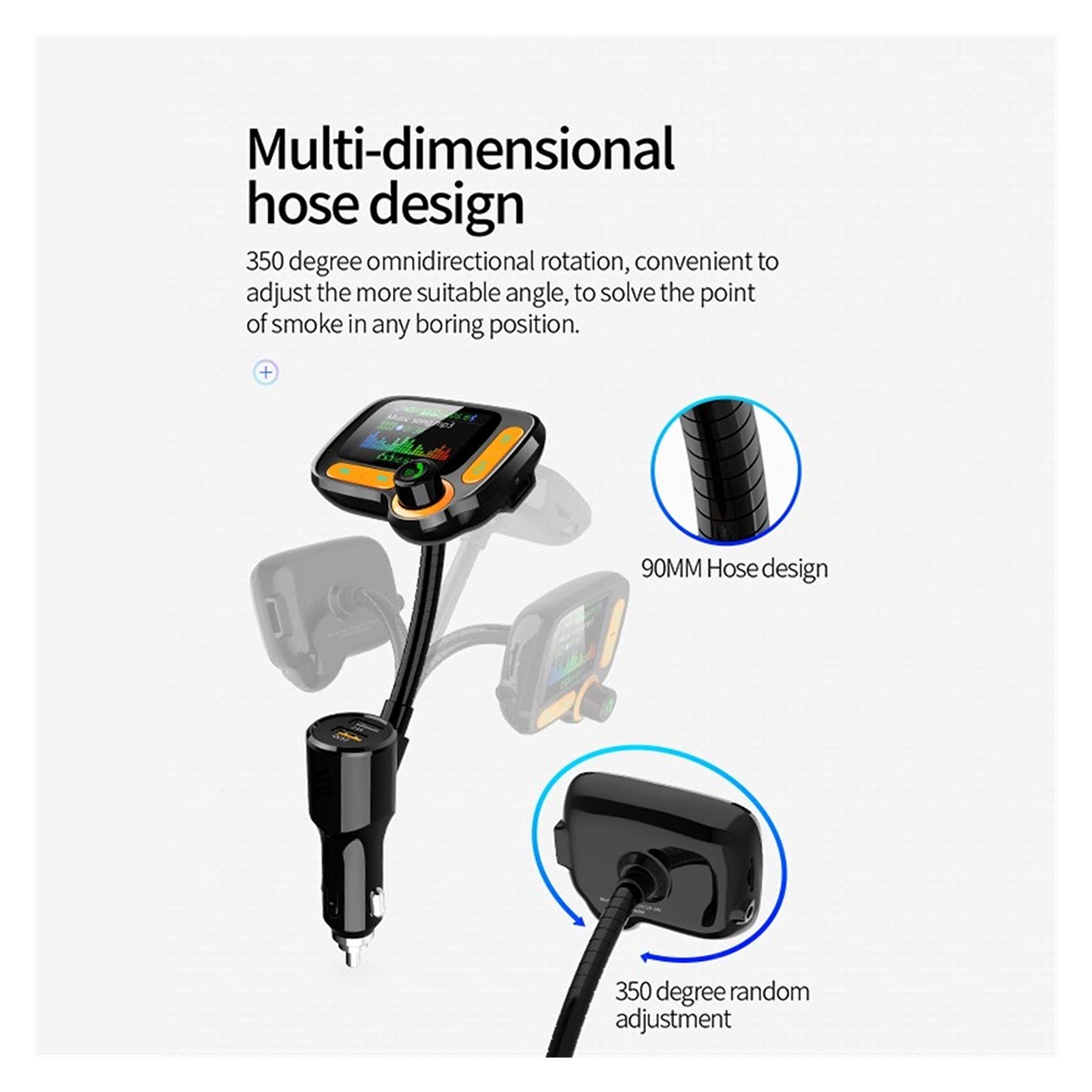Adattatore Audio Bluetooth. 1,77 Pollici TFT. Schermo Car FM Trasmettitore Bluetooth 5.0 Modulatore Aux Car MP3 Music Player Player HandsFree QC3.0. Caricatore rapido Dual. USB