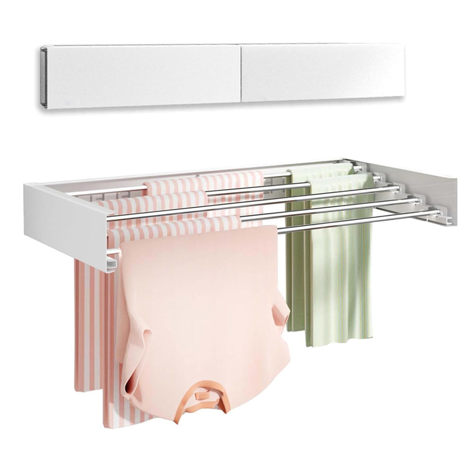 Crevyteg White 80Cm 5 Poles Wall-Mounted Dry Racks, 80Cm 5 Poles Retractable Clothes Drying Rack With Towel Rails, 20Kg Capacity Space Saving Invisible Dryer Rack Clothing For Home Balcony