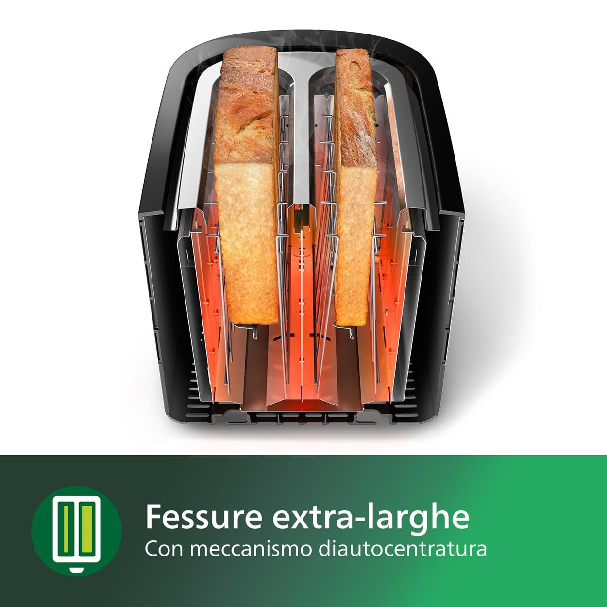 Philips Viva Collection Tostapane 2 Fette, 7 Impostazioni, 950W, Inox/Nero | Toaster con griglia scaldapanini, alloggiamenti ampi, scongelamento e vassoio raccoglibriciole rimovibile (HD2637/90)