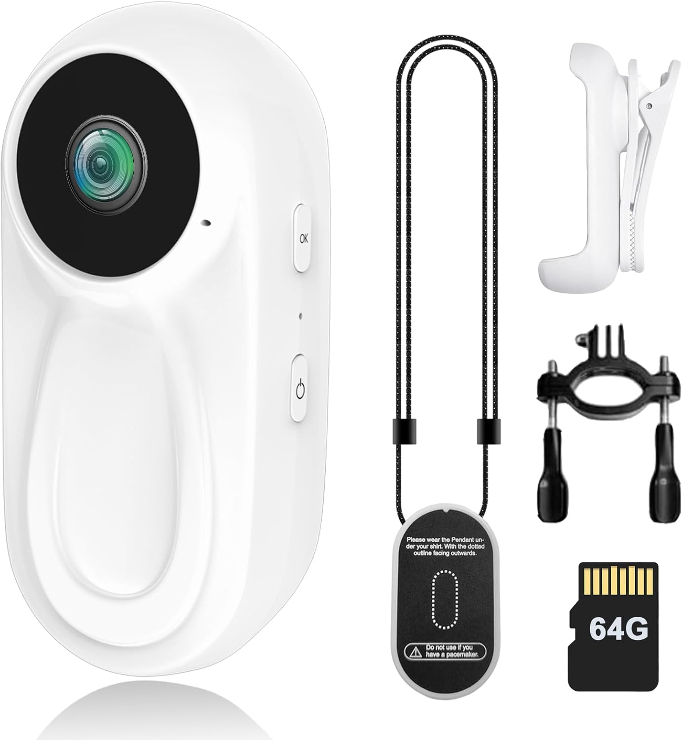 1080P Mini Body Camera with 64GB Card POV Cameras Wearable Action Body Cam with Magnetic Lanyard Thumb Hands Free Recording Sport Action Video Camera Portable Camcorder Mount for Pets Cycling Travel