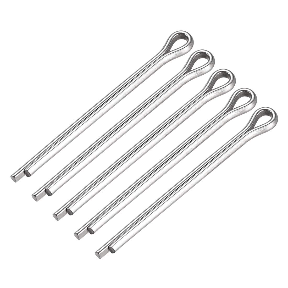 sourcing map Split Cotter Pin - 4mm x 50mm 304 Stainless Steel 2-Prongs Silver Tone Fastener Clip Key 5Pcs