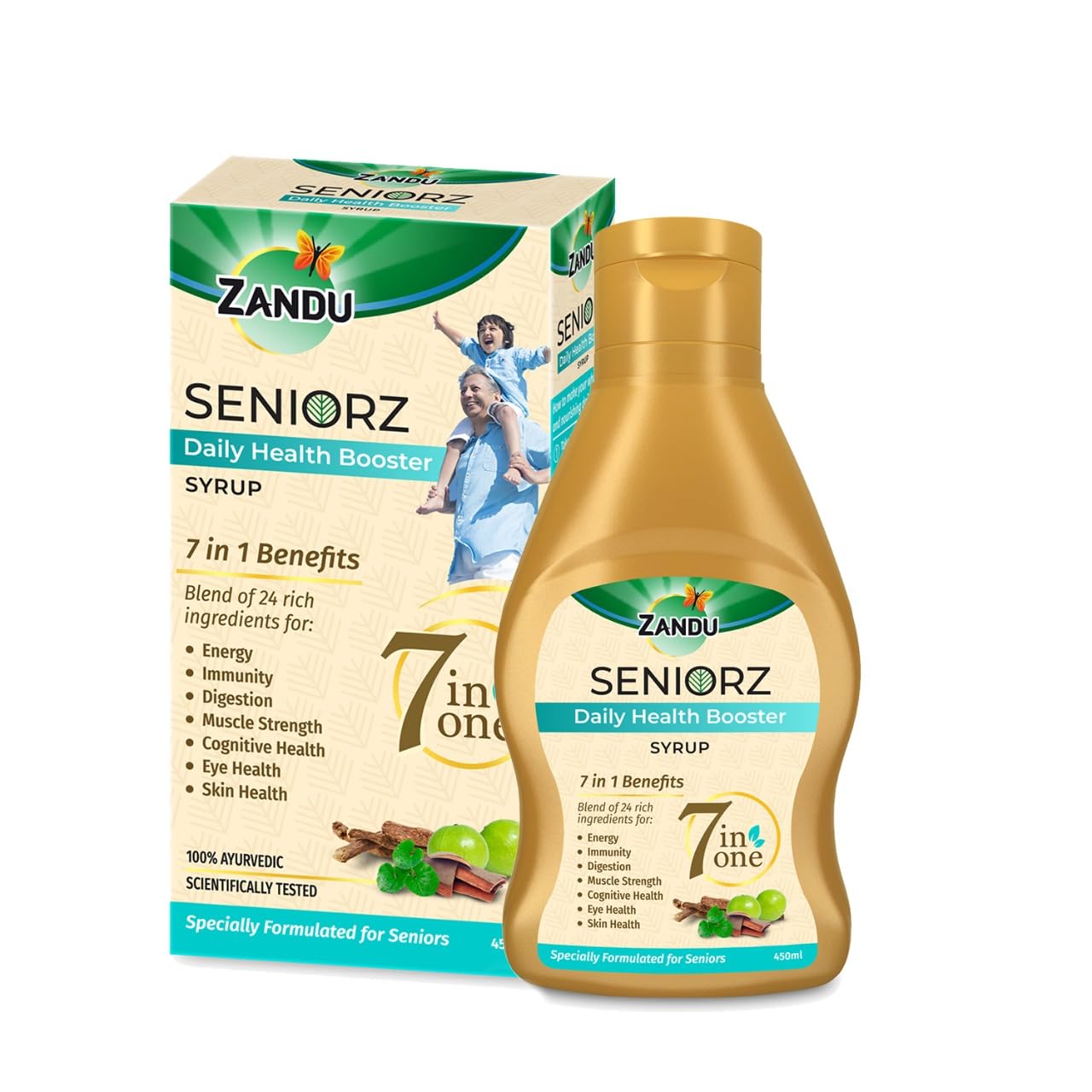 Zandu Seniorz Daily Health Booster Syrup, 450 ml, Helps improve Immunity, Muscle Strength, Energy, Digestion, Eye health, Cognitive health, Skin health, 100% Ayurvedic & Natural Health Drink (B0BS3PQBKN) Amazon Price History, Amazon Price Tracker