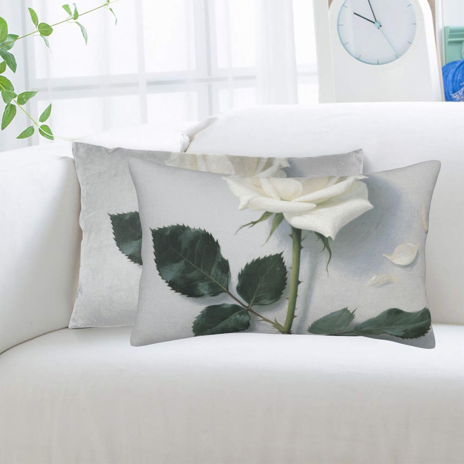 2 Pack Standard Pillowcases Sets, Ultra Soft Comfort Microfiber Plush Pillow Cases White Blooming Floral Decorative Throw Pillow Cover with Hidden Zipper for Bedroom, Sofa, Couch,14"X20"