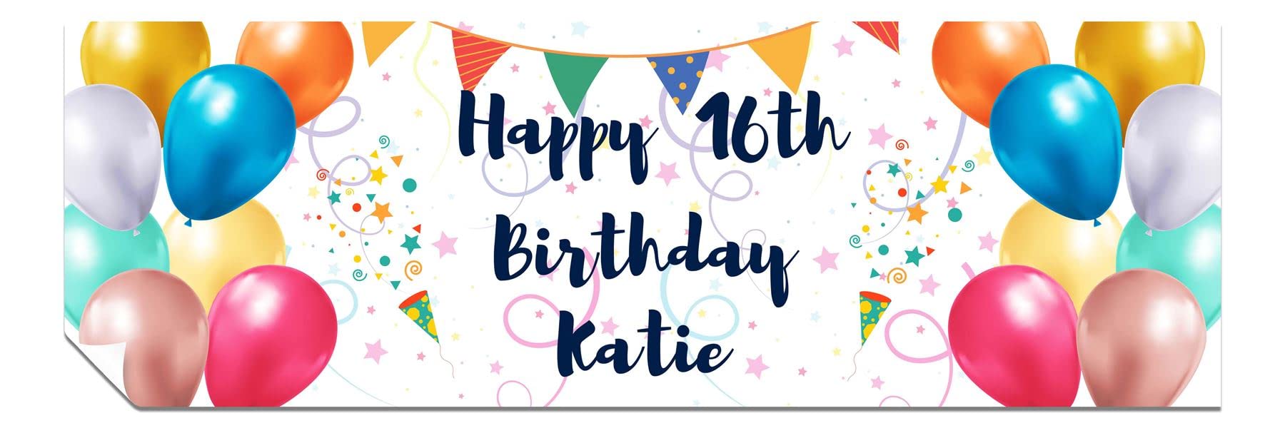 Personalised Birthday Banners - Happy Birthday Banners for Men & Women - HD Printed Banner Decorations for Him or Her - Party Wall Banner Colourful Balloons 3ft x 1ft Small Banner