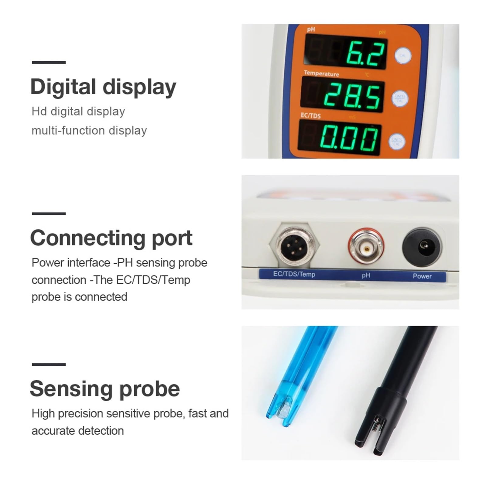 Testeur multi-paramètres LCD numérique 4 en 1 testeur de qualité l'eau PH Temp TDS EC détecteur moniteur d'eau,Haute précision