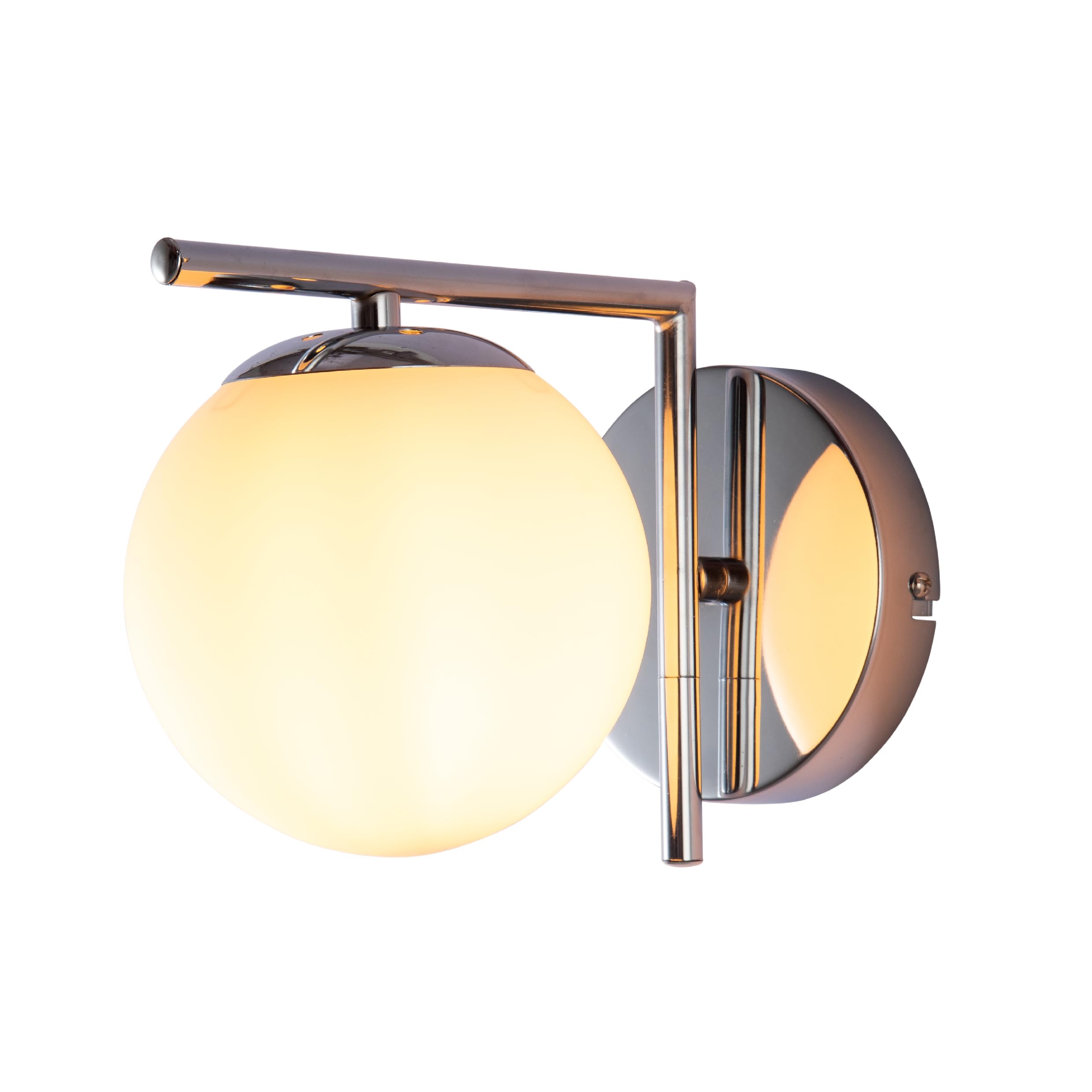 TEKLED myHome Opal Globe Glass Bronze L Shape Metal Wall Light | E27 Fitting | for Bathrooms Living Rooms Study Rooms Waiting Areas Receptions Cafes Boutique Hotels | Chrome (Bulb not Included)