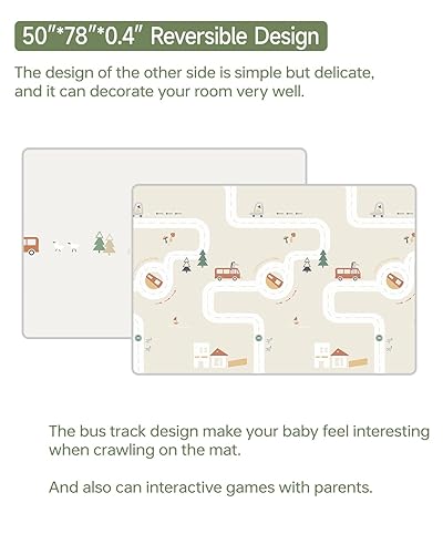 Miniatura 5 de Tapete de juego para bebés de 50 x 78 pulgadas, tapete de juego plegable de espuma para el suelo, reversible, impermeable, para bebés, niños y niños