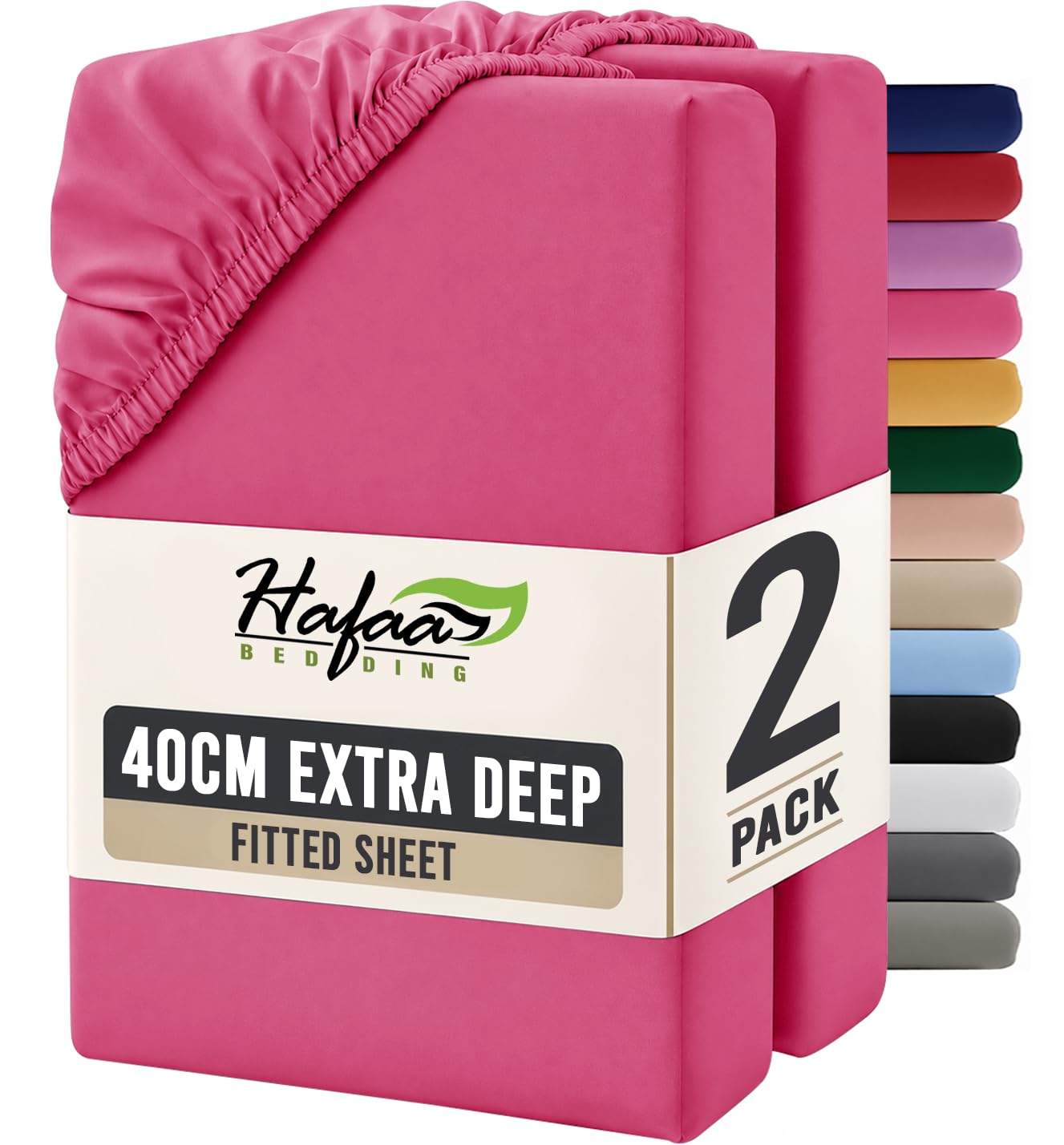 Hafaa Small Double Fitted Sheet 2 Pack 40CM Deep Pocket 16 Inch Hot Pink