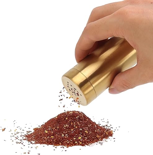 CHICIRIS Salero y pimentero, 2 paquetes de acero inoxidable para especias, contenedor de sal dorada con malla fina, pequeños utensilios de cocina,