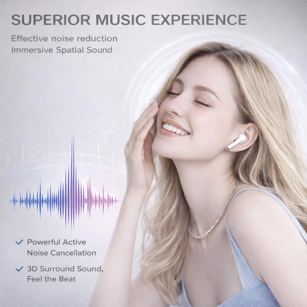 Auriculares inalámbricos (2ª generación), cancelación activa de ruido, Bluetooth 5.3, sonido de alta fidelidad, IPX7 impermeable, tiempo de reproducción de 40 horas, auriculares inalámbricos in-ear