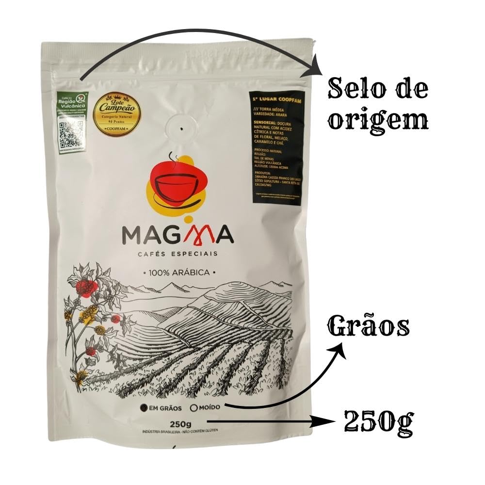 Magma Café Especial em Grãos Arábica Variedade Arara Torra Média