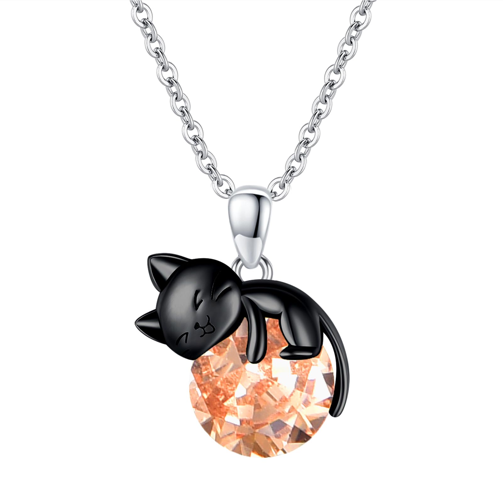 Vadmans Gatto Nero Collana in Argento Sterling Gatto Ciondolo di Pietra Portafortuna Gioielli per Donne Amanti dei Gatti Regali