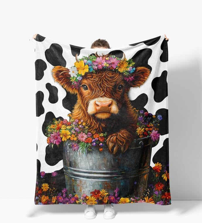 Highland Cow Blanket Warm Plush Cow Flannel Throw Blanket Super Soft Fleece Cozy Fuzzy Highland Cows Stuffed Animal Blanket Gifts for Kids Teens Adults Room Decor 40"X50" - Image 2