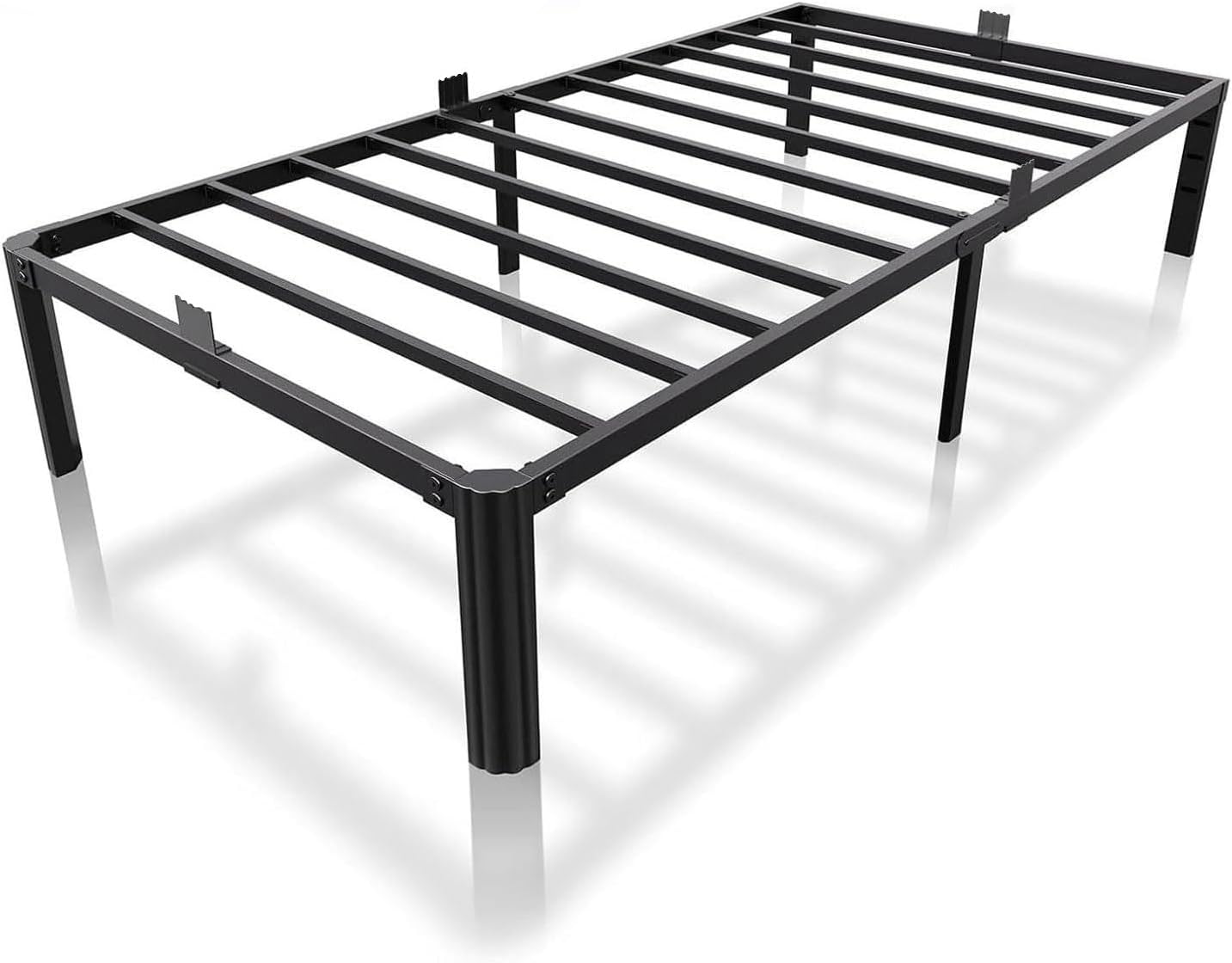 XUKIL 14 Inch Metal Bed Frame Twin Size, Heavy Duty Balck Platform Twin Bed Frames with Round Corner Legs, Mattress Slide Stopper, No Box Spring