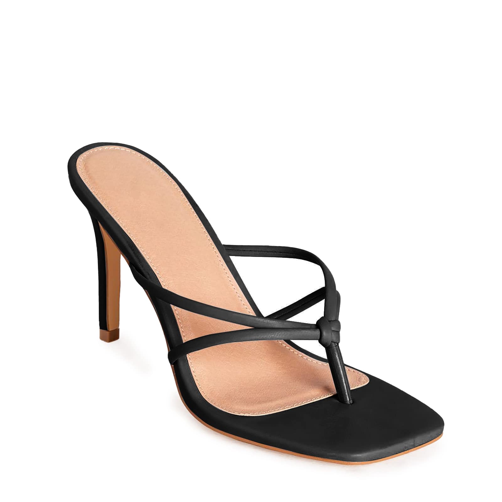 CoutgoWomens Strappy Heeded Sandals Square Toe Flip Flops Fashion Stiletto Thong Slip On Sandals