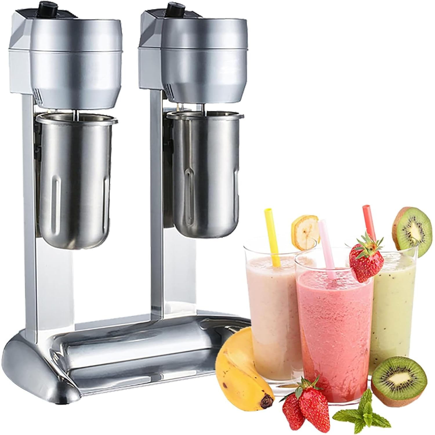 Elektryczny shaker do mleka, mikser do napojów z regulacją prędkości 300 W, mikser do spieniania mleka do smoothie z dużą filiżanką 1 l, prędkość silnika 18 000 obr./min, wielopoziomowy (podwójna