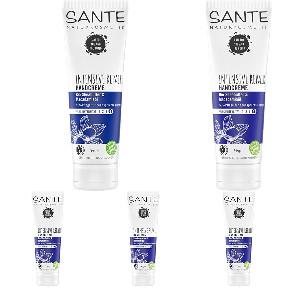 SANTE Naturkosmetik Intensive Repair Handcreme - 75 ml - nährende Handpflege für trockene, gestresste Hände - mit Bio-Sheabutter - vegan & dermatologisch getestet (Packung mit 5)