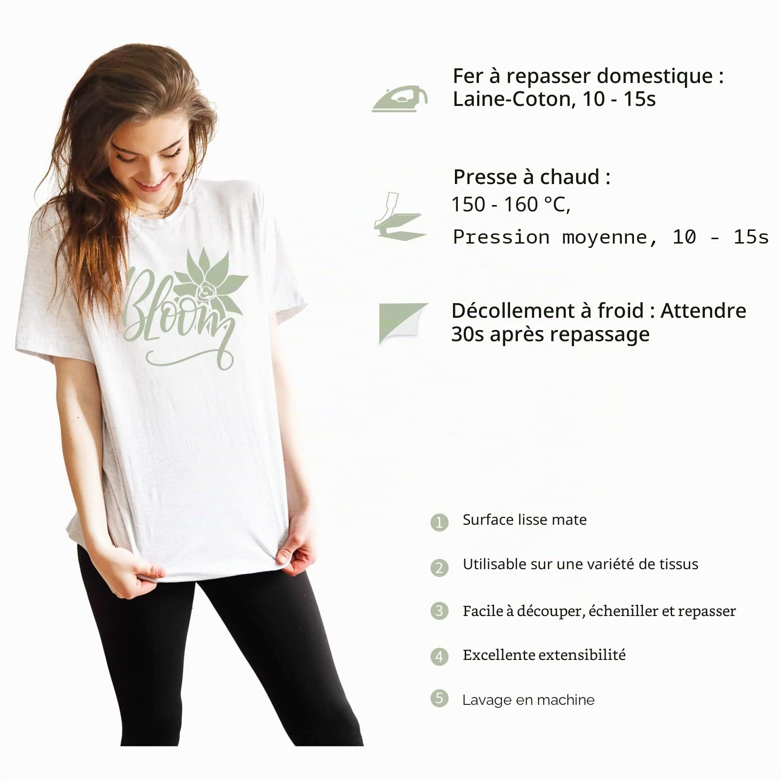 VINYL FROG Rouleau de vinyle de transfert thermique facile à découper pour t-shirts, logo, chapeau, 30,5cm x 2,4 m, vert kaki