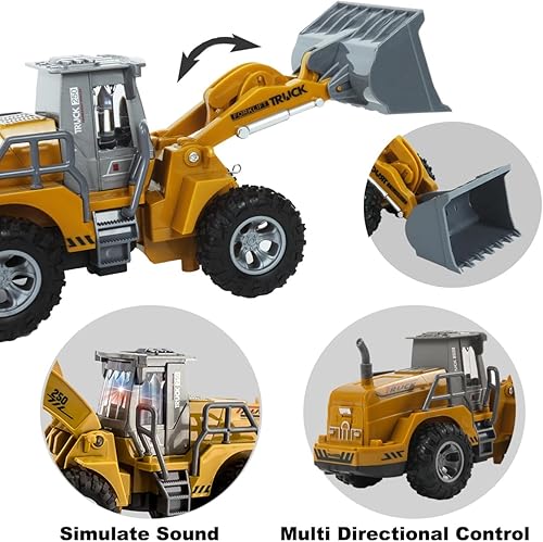 Miniatura 3 de CALEST Bulldozer Rc funcional de 5 canales, vehículos de construcción de control remoto con luces, niveladora de control remoto para niños de 4 a 7