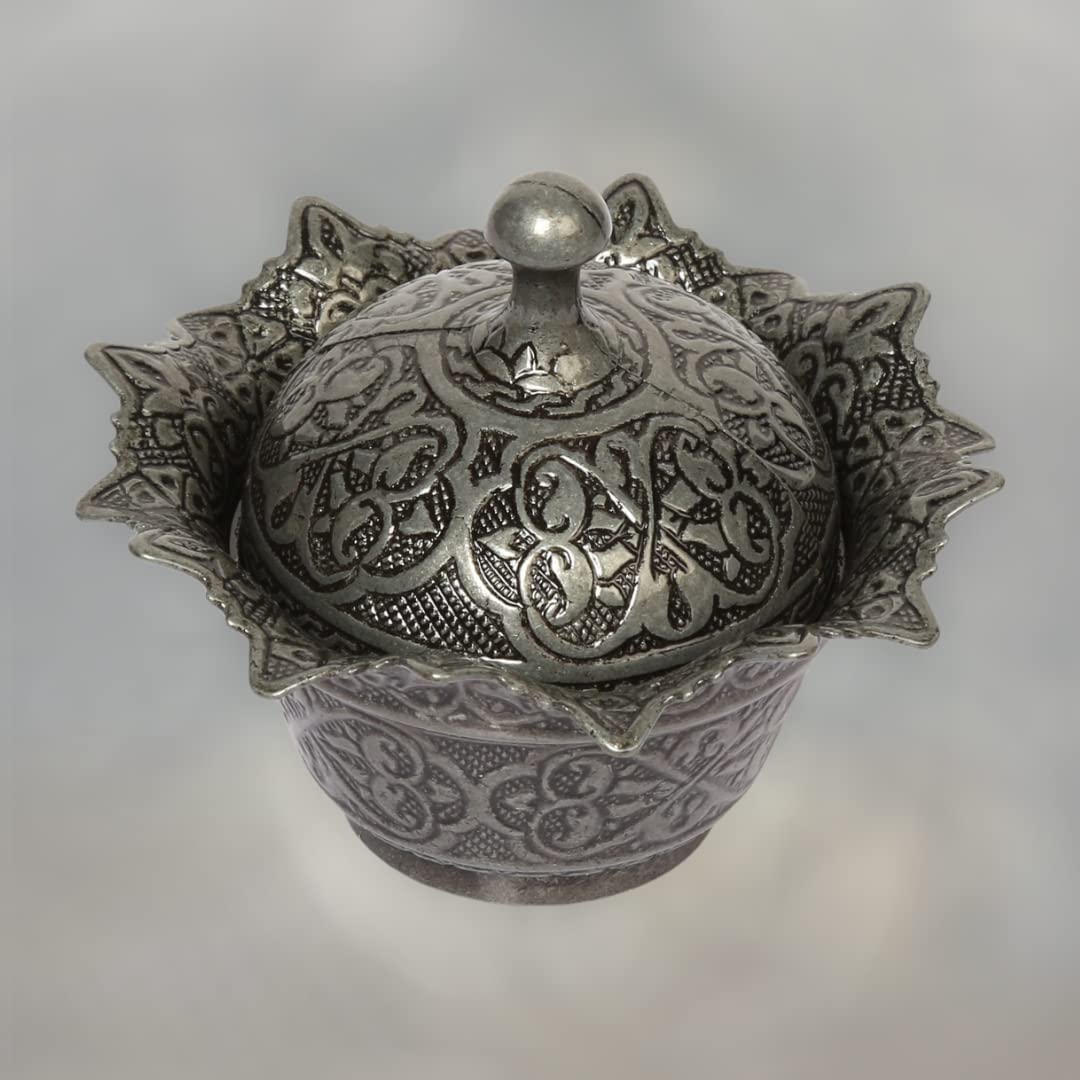 Alisveristime Kapaklı Metal Şekerlik – Osmanlı Motifli Gültaş Küçük Sunum Kasesi, Çikolata ve Lokum Kabı – Kahve Sunumları İçin Dekoratif Şekerlik (Siyah)