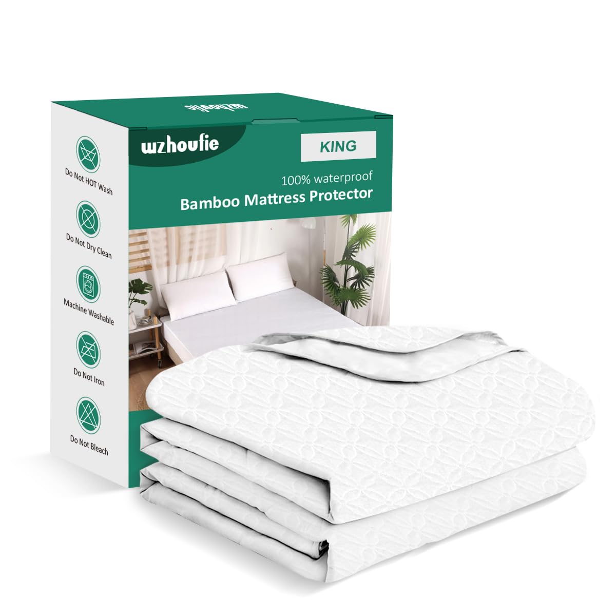 100% Waterproof Mattress Protector King, Bamboo Mattress Pad Cover Ultra Soft 3D Air Fabric Cooling Breathable Noiseless Deep Pocket(8-18 INCH)