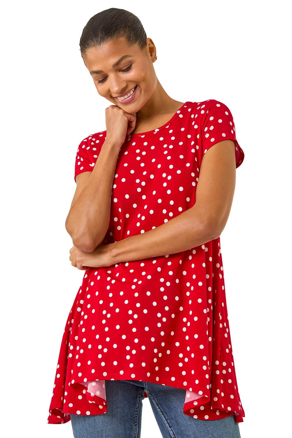 Roman Women's Red Polka Dot Hanky Hem Top In | Size: 12