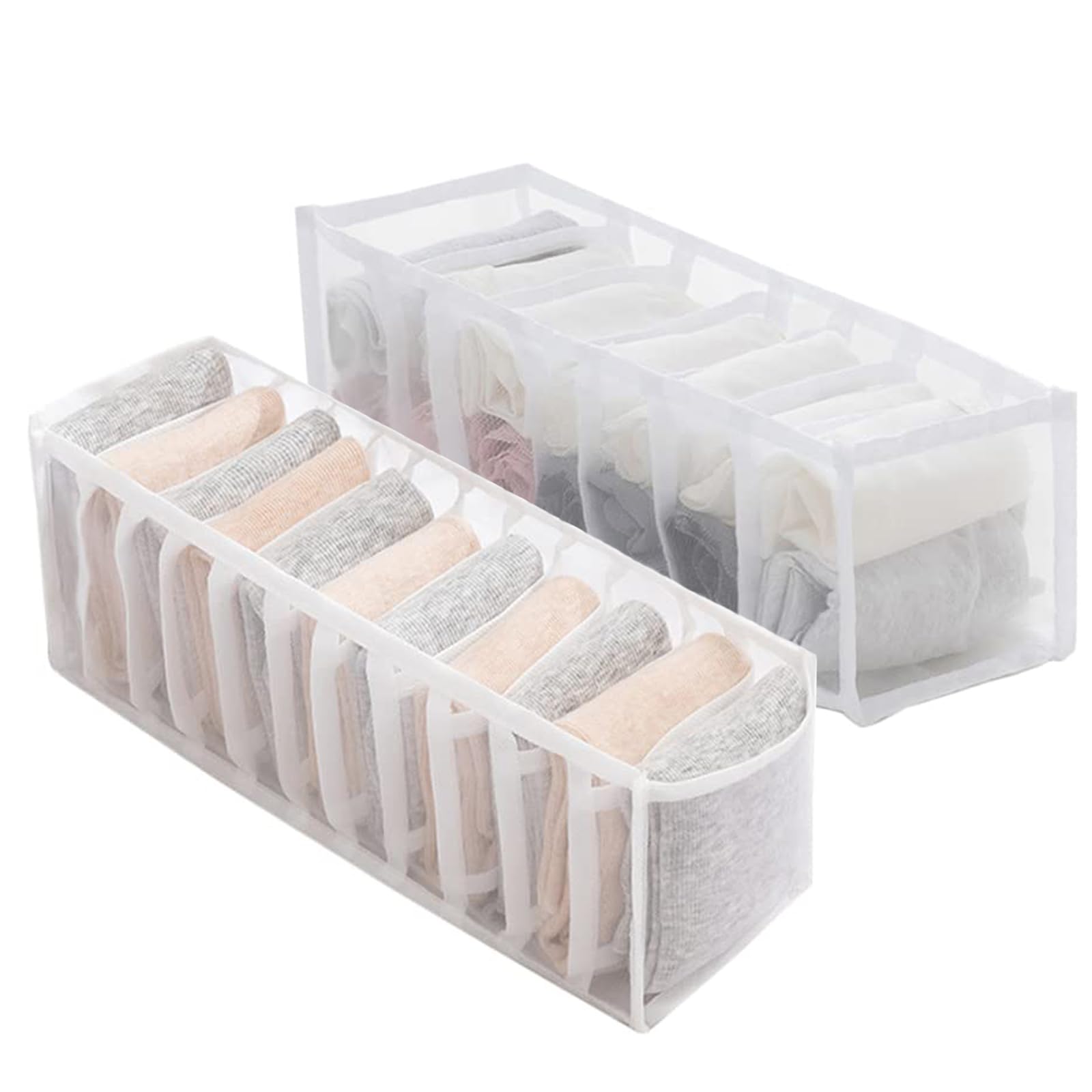 JOOTUEPO 2 Pcs Drawer Organiser Divider, Collapsible Drawer Organisers, Underwear Drawer Organiser, Foldable Storage Bins for Socks, Underwear, Panties, Tie