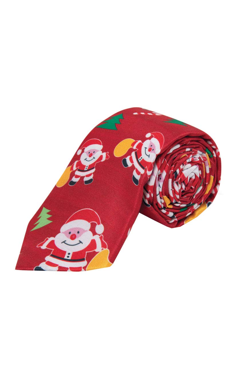 Dobell Mens Red Happy Santa Claus Christmas Tie Novelty Festive Party