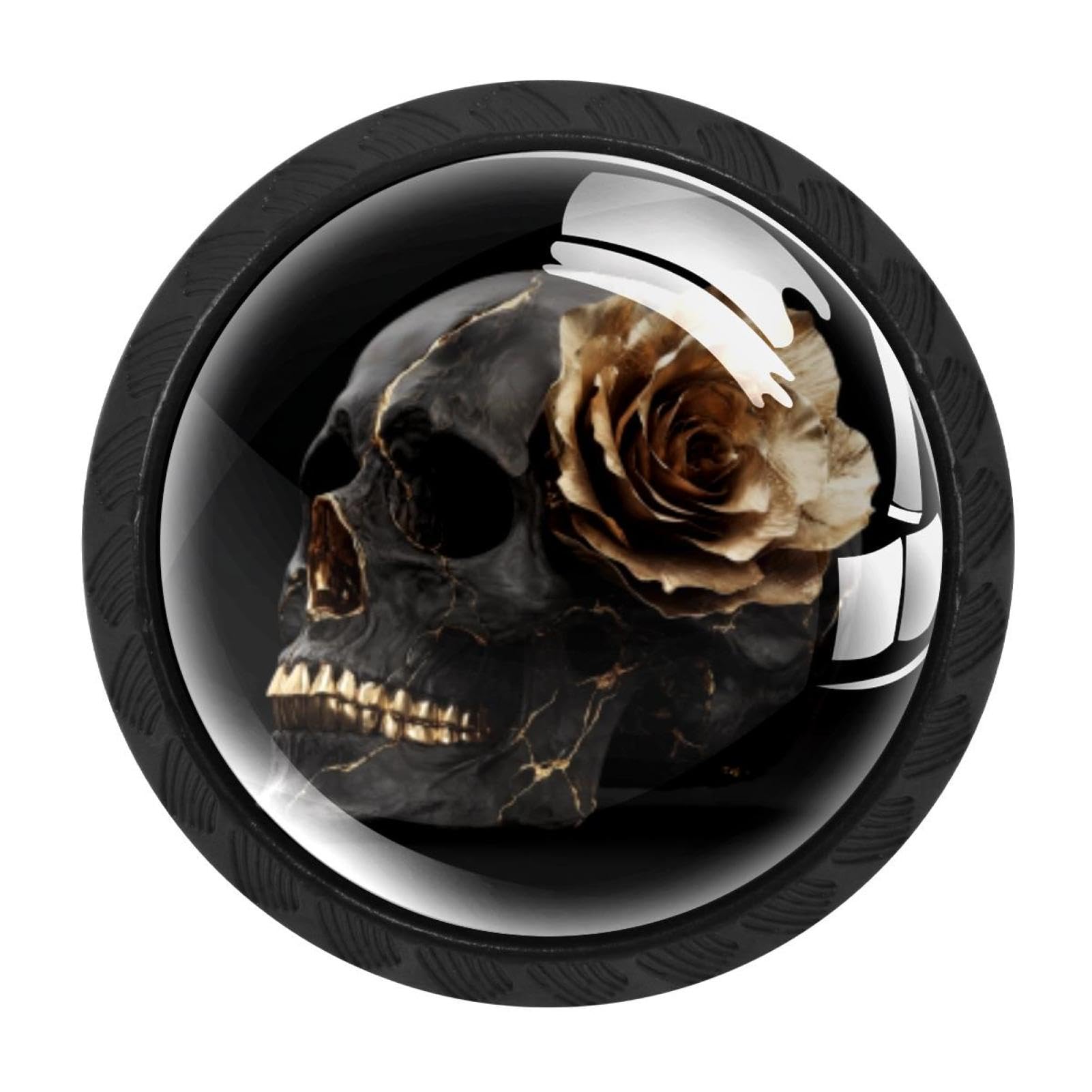 CHENZZZZ 4 Pieces Black Gold Rose Skull (2) Drawer Knobs, 35mm Black Cabinet Knobs, Drawer Pulls and Knobs, Dresser Drawer Knobs, Cabinet Hardware Kitchen Cabinet Knobs