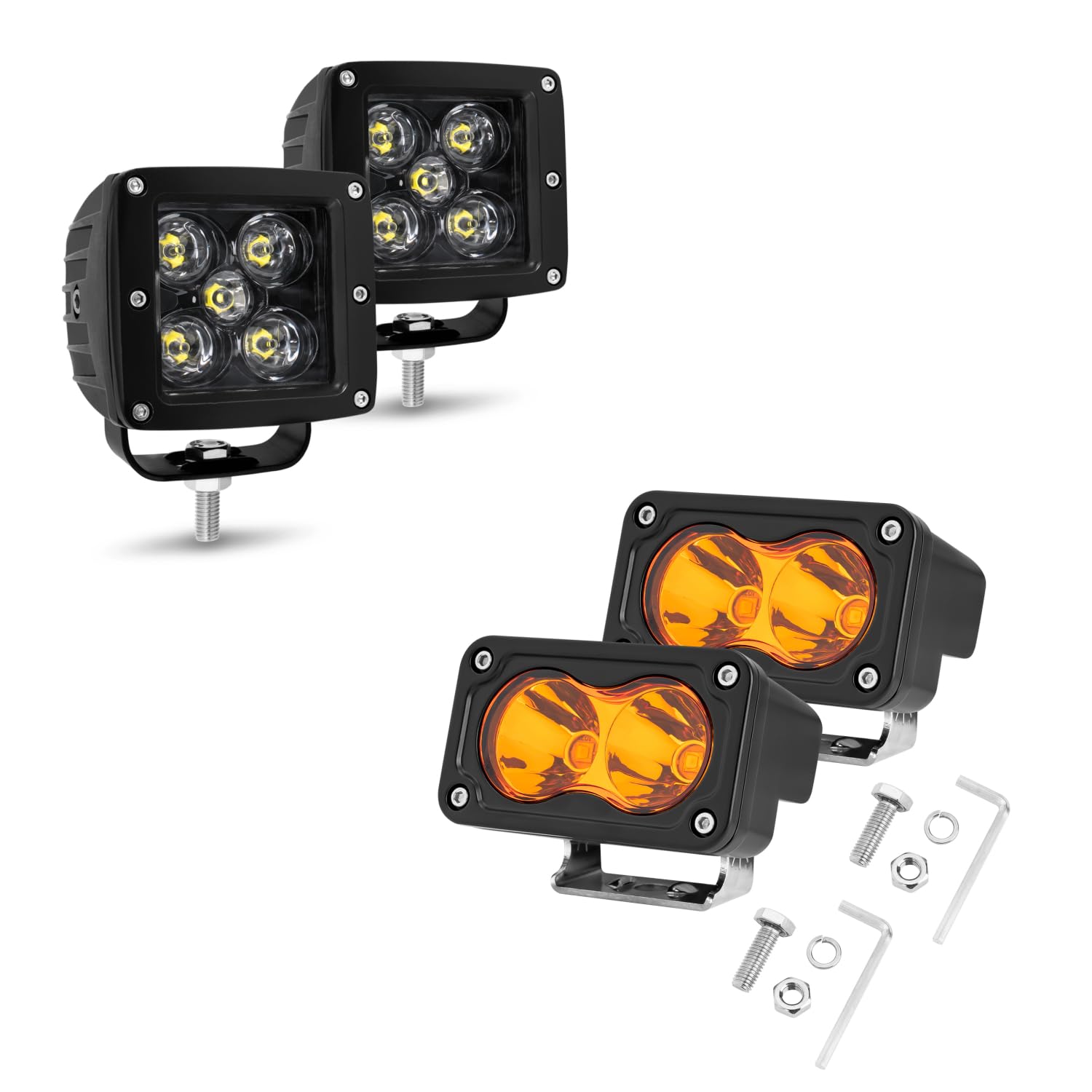 YCHOW-TECHAmber LED Pods 2PCS 3 Inch + LED Cubes 2PCS 3Inch 100W