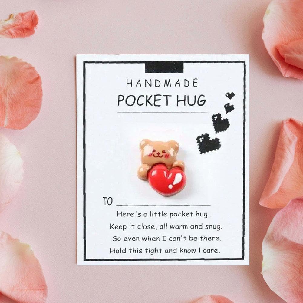Un pequeño abrazo de oso de bolsillo, enviándote un abrazo de oso con tarjetas positivas, adornos emocionales, soporte de tarjeta de oso Kee con saludo