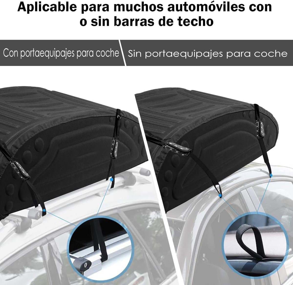 GYMAX Cofre de Techo Plegable 15 pies/400 litros, Material Impermeable 3000MM, Bolsa de Techo para Coche con 4 Correas de Sujeción y Bolsa, Apto para Coches sin Portaequipajes, Negro