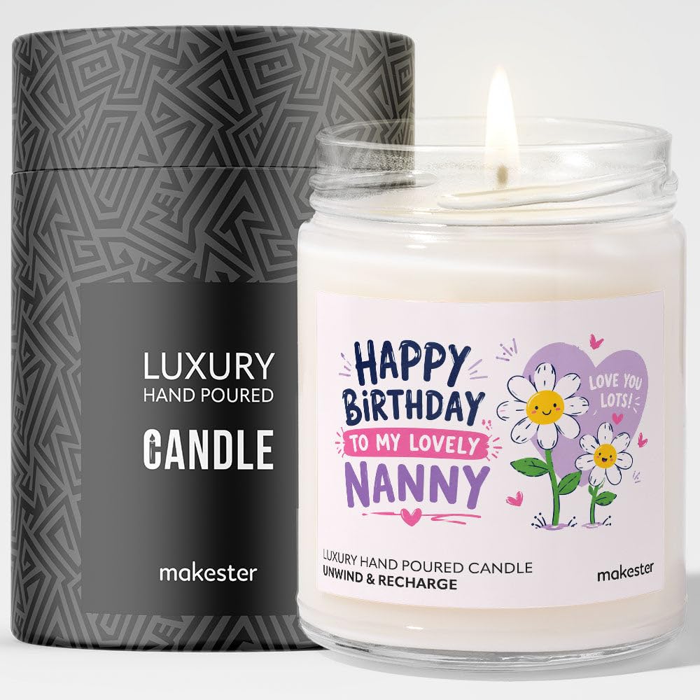 Birthday Gift for Nanny - Luxury Soy Wax Candle - Vanilla, Jasmine, Sugared Almond - Makester — image 1