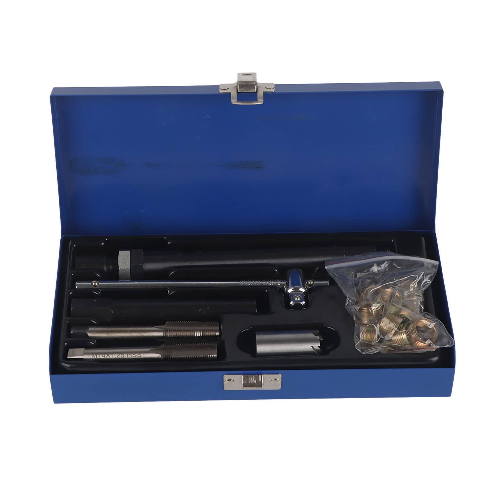 Kit di Riparazione Filettatura Candela M14x1,25, 25 Pezzi, Bussola Girevole Magnetica con Maschi, Set Attrezzi in Acciaio Rapido con Custodia per Auto, Camion e Motori a Benzina