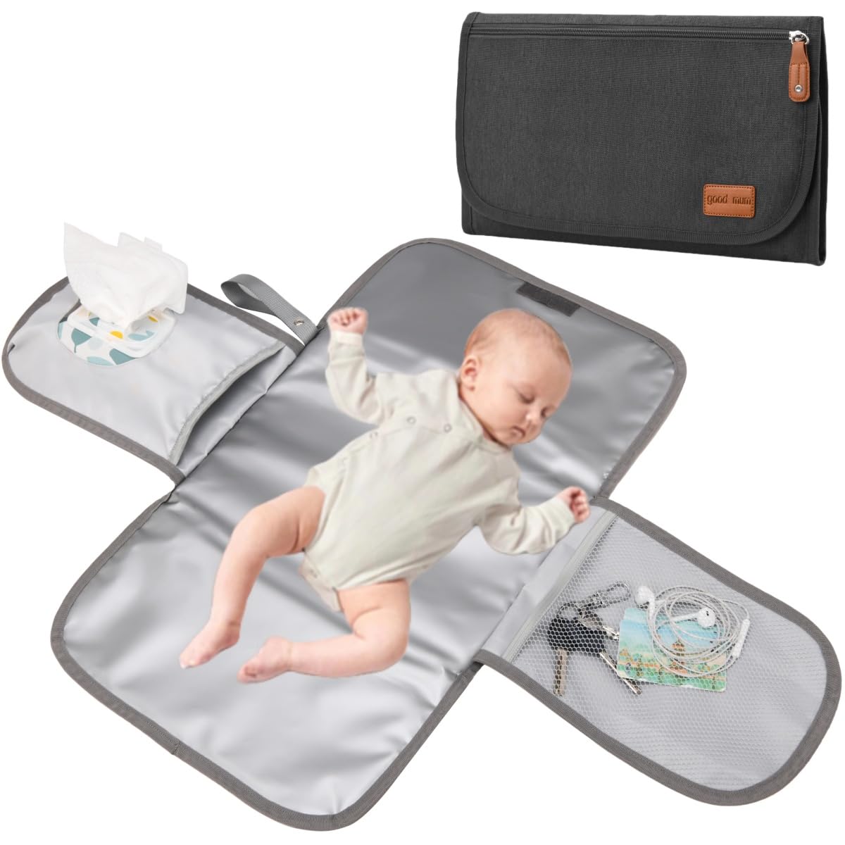 GROWZELT Wickelrucksack (Windeltasche für Unterwegs) - Dunkelgrau