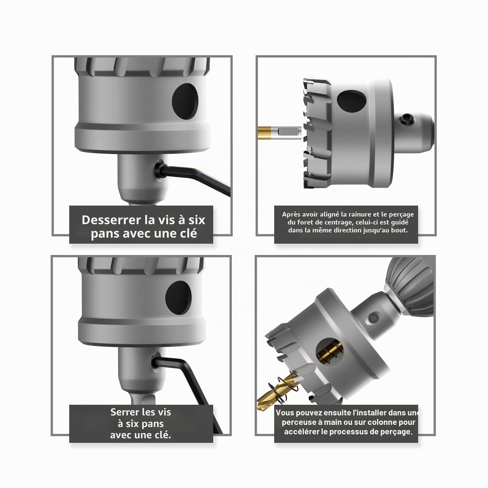 CSOOM Lot de 14 scies cloche en carbure de tungstène haute performance, avec 2 forets centraux pilotes extra revêtus de titane et 2 clés en L. Acier inoxydable et grille en métal sont le choix idéal