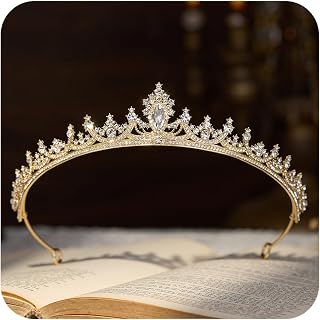 SWEETV Gold Crystal Princess Tiara Crown
