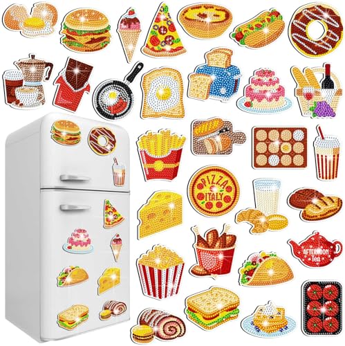 Kit de 30 Imanes Decorativos de Arte Diamante Temática Comida