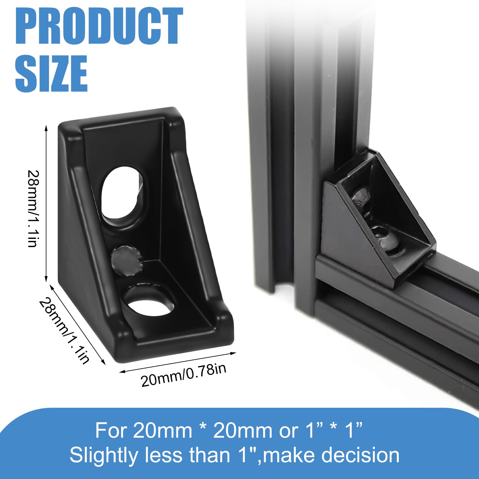 30 Set Black Aluminum Extrusion Profile Connector, Includes 1pc Wrench, 30pcs 2028 Corner Bracket, 62pcs T-Slot Sliding Nuts and 62pcs M5 Hex Screw Bolt for 20S Aluminum Rail Accessories