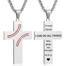 Baseball Cross Necklace for Men, Bible Verse Pendant Gifts for Birthday Christmas, Baptism Christian Religious Baseball Accessories Stuff Gifts