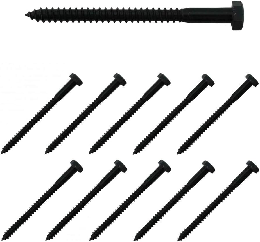 Renovators Supply Manufacturing Lag Bolts 4 in. Black Zinc Plated Steel Lag Screws with Hexagonal Head Pack of 10