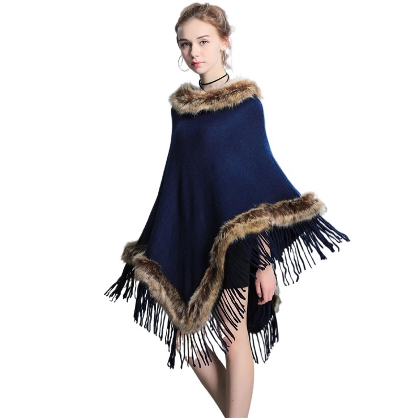 Poncho Lavorato A Maglia Da Donna Mantello poncho in maglia sottile e sciolto da donna, primaverile, autunnale, scialle, in for