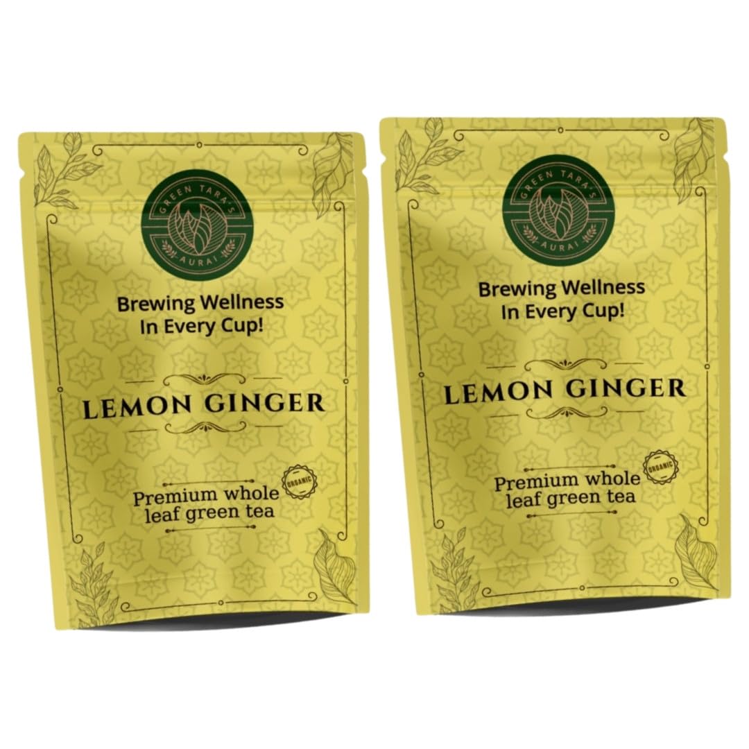 Green Tara's Aurai Lemon Ginger Green Tea – All Natural, Refreshing & Perfectly Balanced Flavor | 100g Pack of 2 | Premium Herbal Tea for Immunity & Vitality
