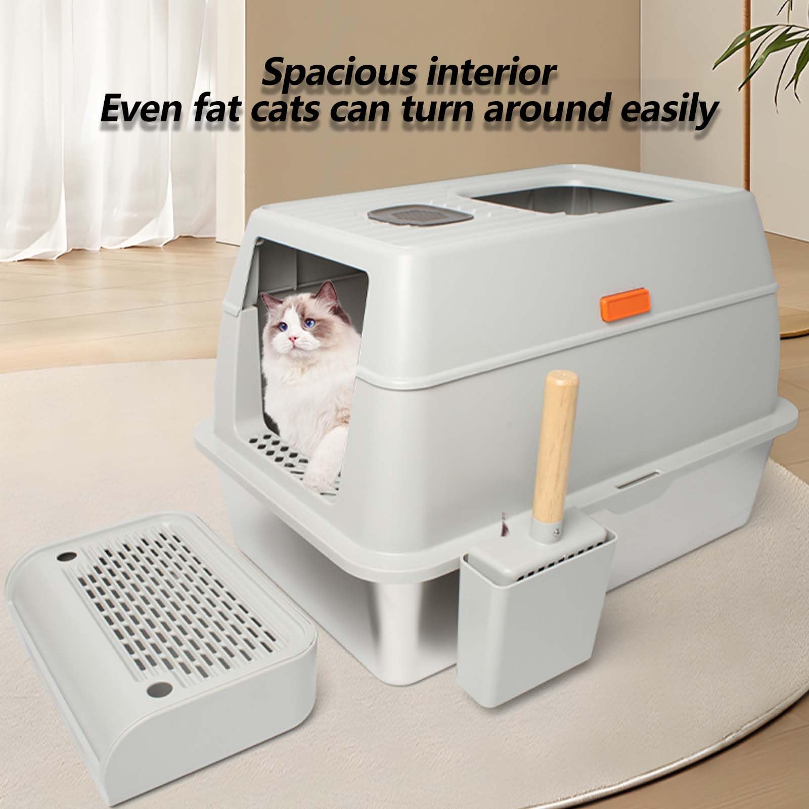 Lettiera per Gatti in Acciaio Inossidabile con Coperchio, Coperchio a Fogli mobili lettiera ad Ingresso Superiore con lettiera a Strato di lettiera, Non appiccicoso, Non Odor, Facile pulizi Dark Gray