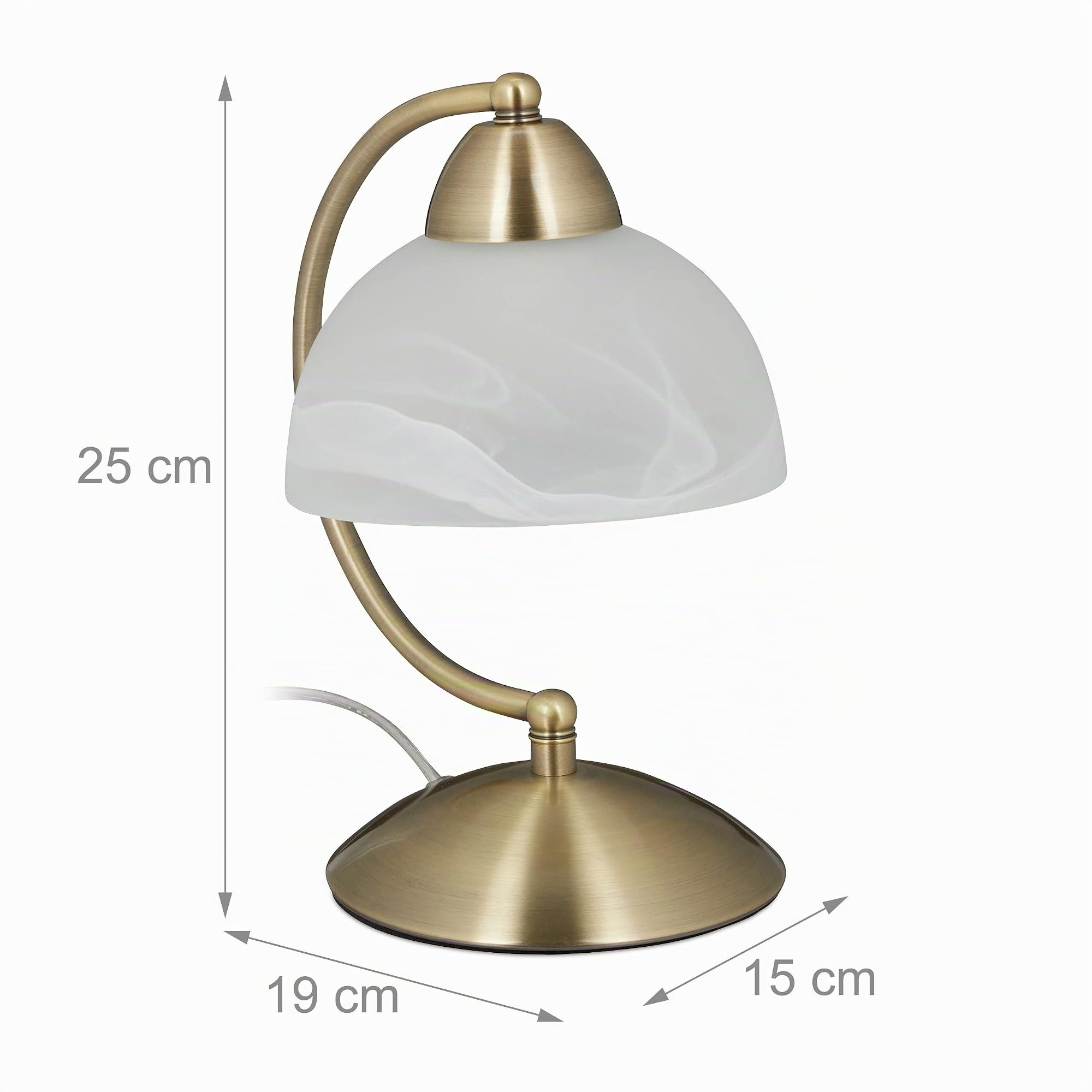 Relaxdays Lámpara de mesa vintage, Táctil, Cristal & Hierro, Regulable, E14, 230V, 25x15x19 cm, 1 Ud., Dorado